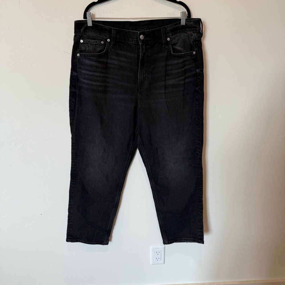 American Eagle Super High Rise Ankle Straight Black Jeans Womens Plus Size 18